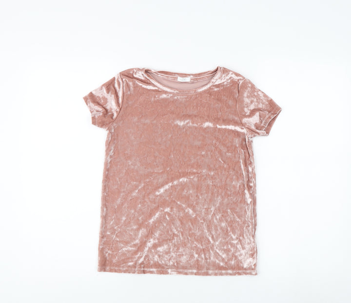 Next Girls Pink Velvet T-Shirt, 11 Years, Casual Short Sleeve