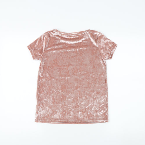 Next Girls Pink Velvet T-Shirt, 11 Years, Casual Short Sleeve