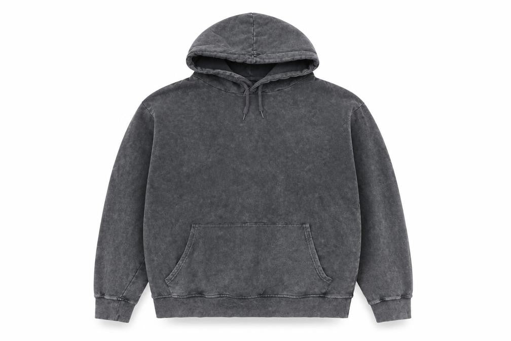 Front view of Fabric Grey unisex pullover hoodie m