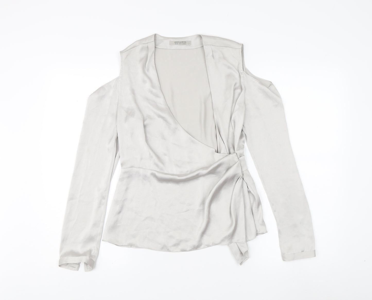 AllSaints Women's Grey Wrap Blouse, Size 10