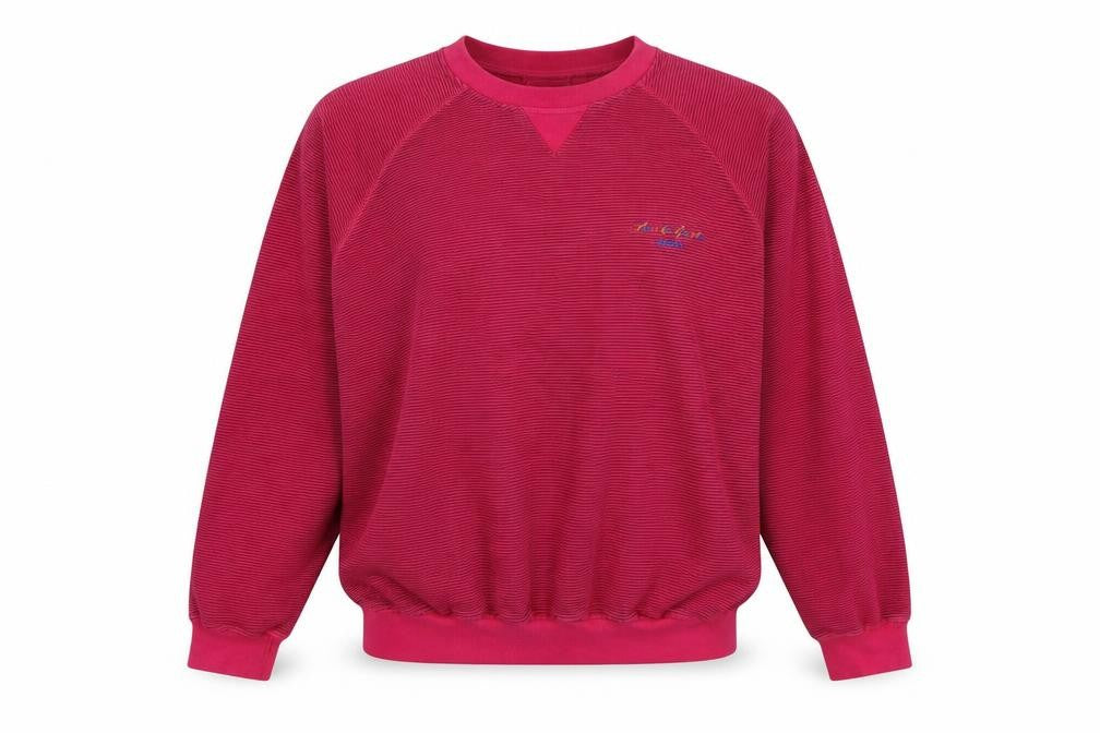 Front view of Adidas unisex red striped logo sweatshirt, size M