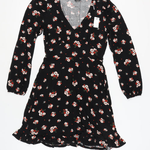 Roman Women's Black Floral Wrap Dress Size 10