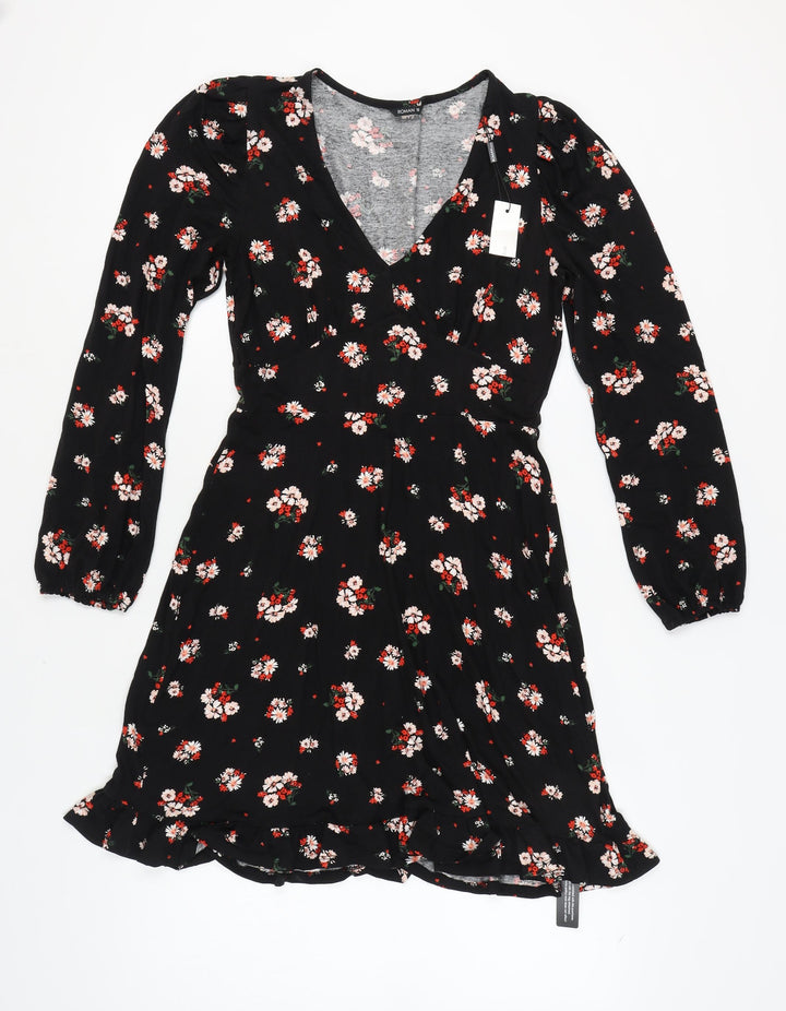 Roman Women's Black Floral Wrap Dress Size 10