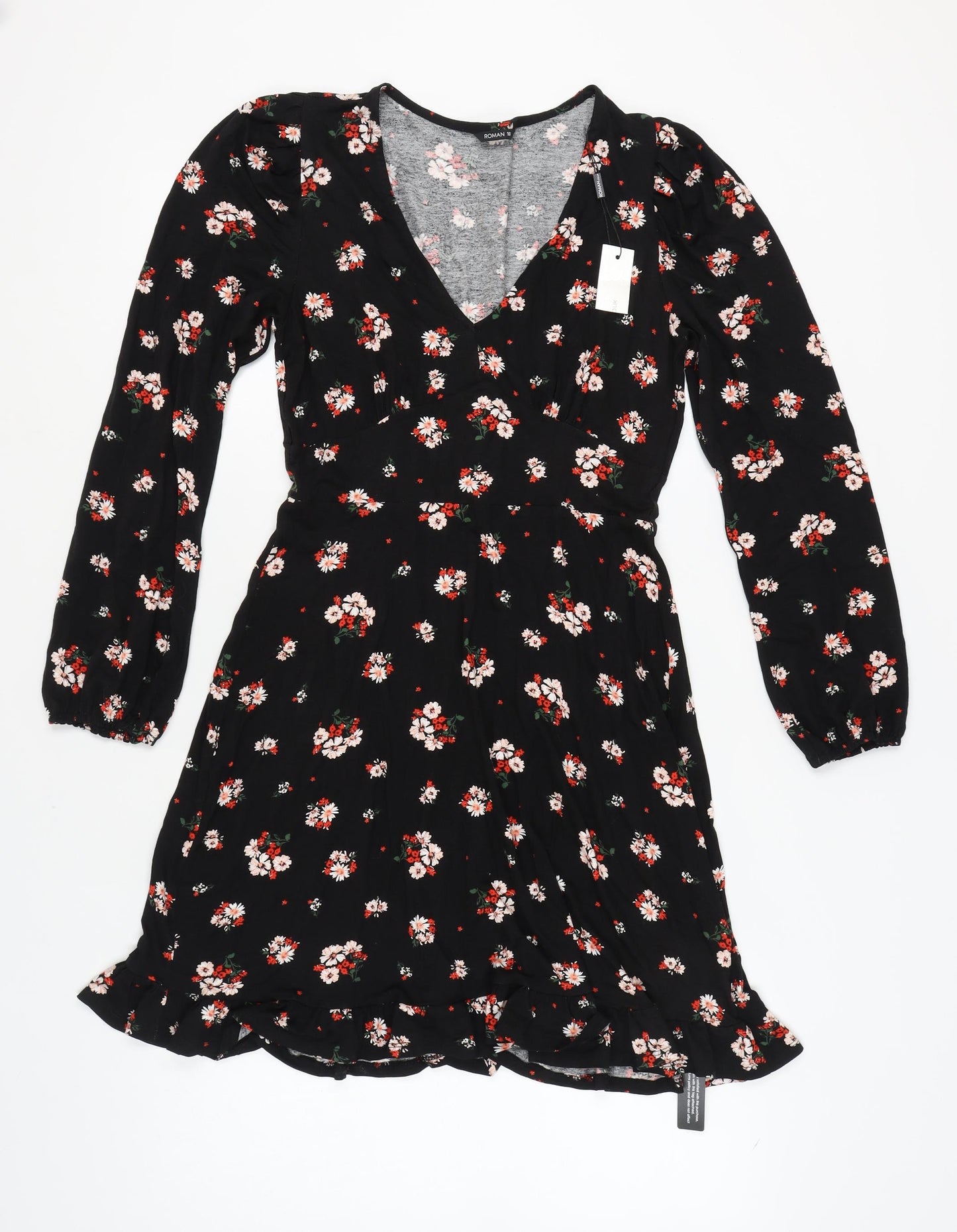 Roman Women's Black Floral Wrap Dress Size 10