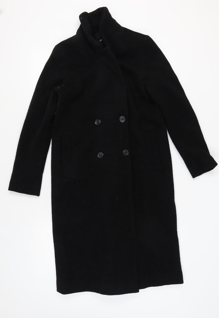 Monki Women's Black Long Overcoat - Size S, Elegant Casual