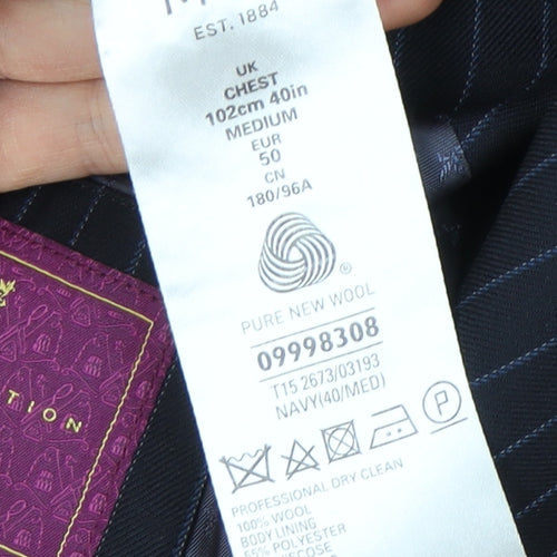 Marks and Spencer Men's Blue Striped Blazer 40R