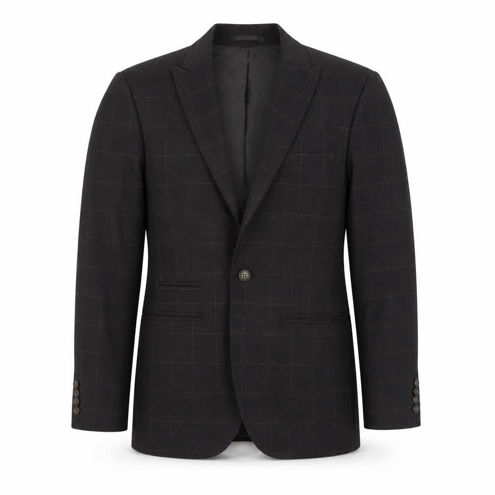 Front view of Moss London Men's Brown Check Blazer Slim Fit 38