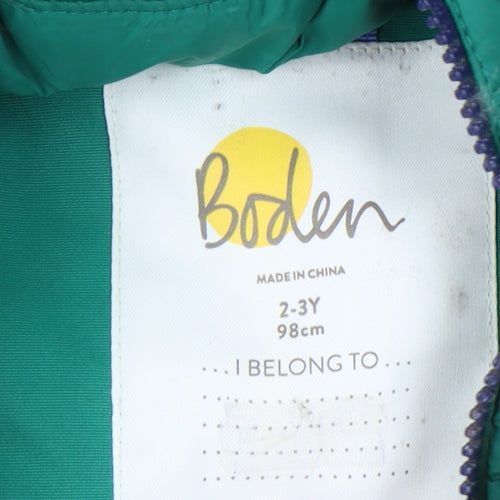 Boden Girls Green Parka, Hooded Coat, 2-3 Years, Winter Warmth