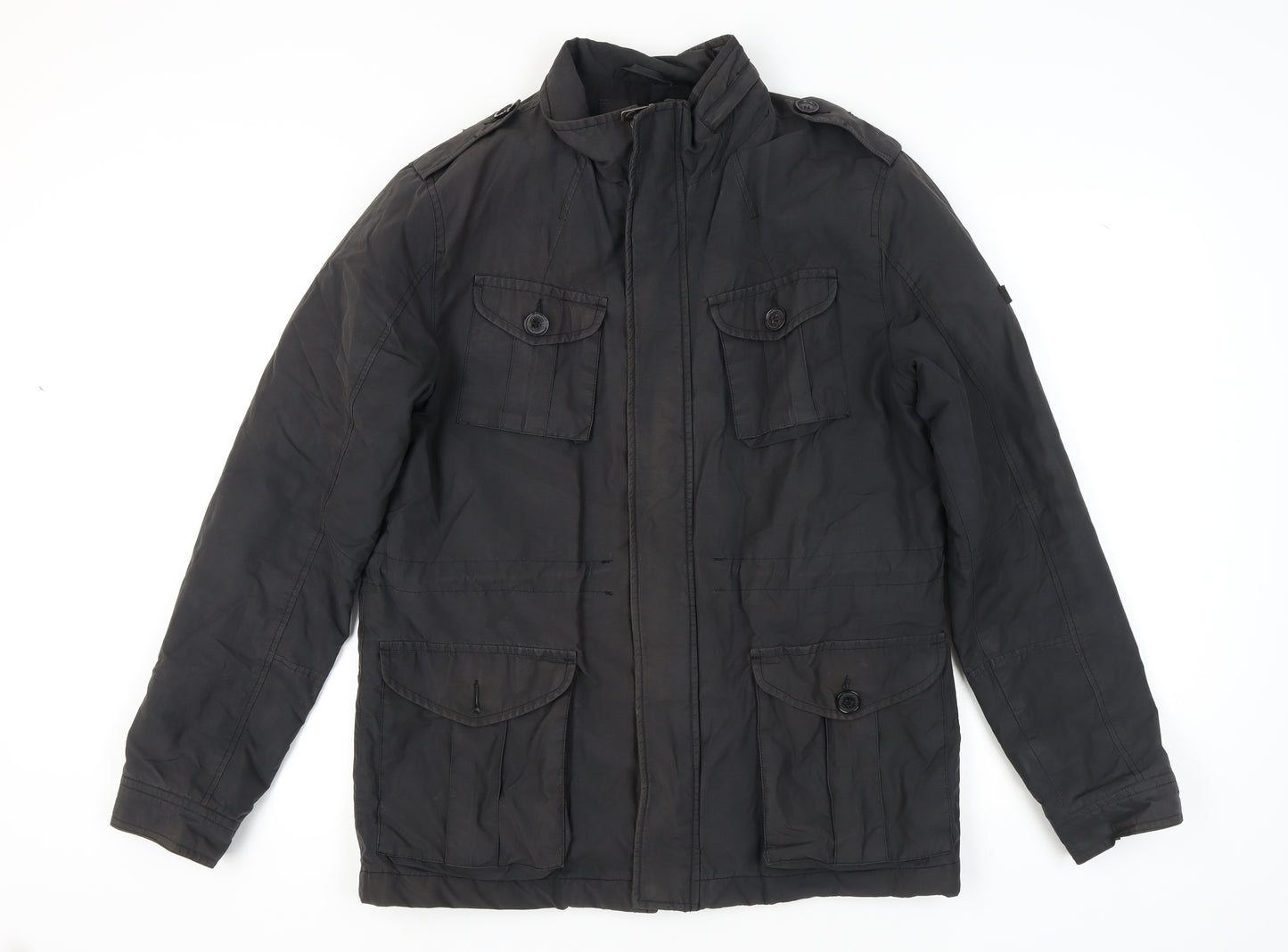 Ben Sherman Men's Black Nylon Blend Military Jacket Size L