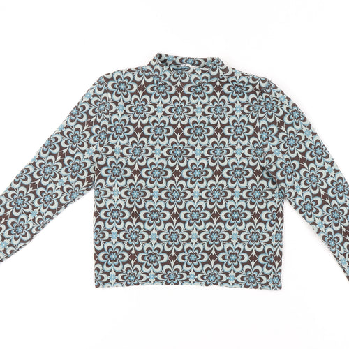 Stradivarius Women's Cropped Blouse, Geometric Brown/Blue, Size 14