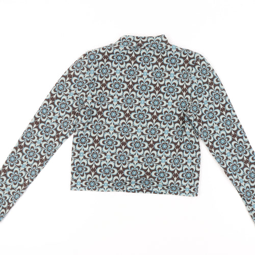 Stradivarius Women's Cropped Blouse, Geometric Brown/Blue, Size 14