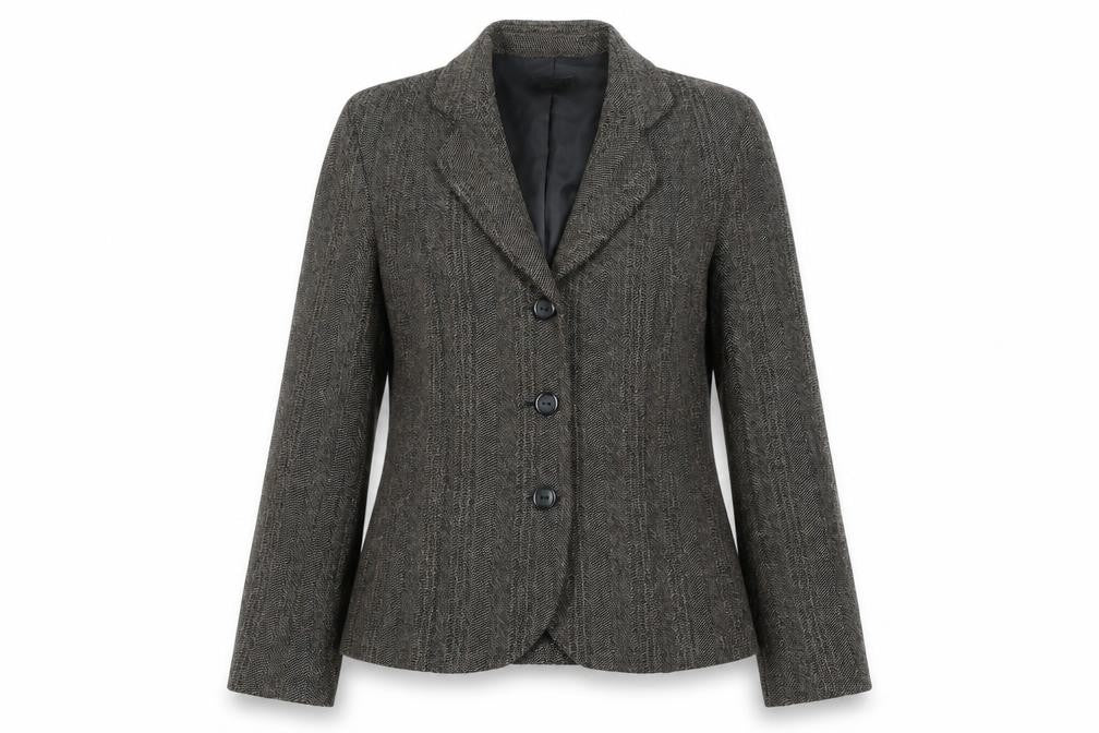 Front view of Caviar Women's Grey Herringbone Blazer, size 12