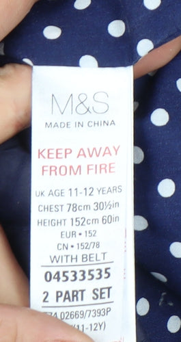 Marks & Spencer Girls Blue Hooded Jacket, Age 11-12