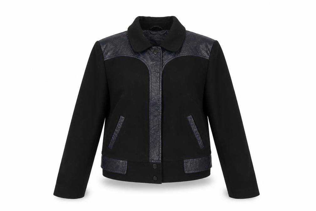 Front view of Topshop Women’s Black Biker Jacket, size UK 10