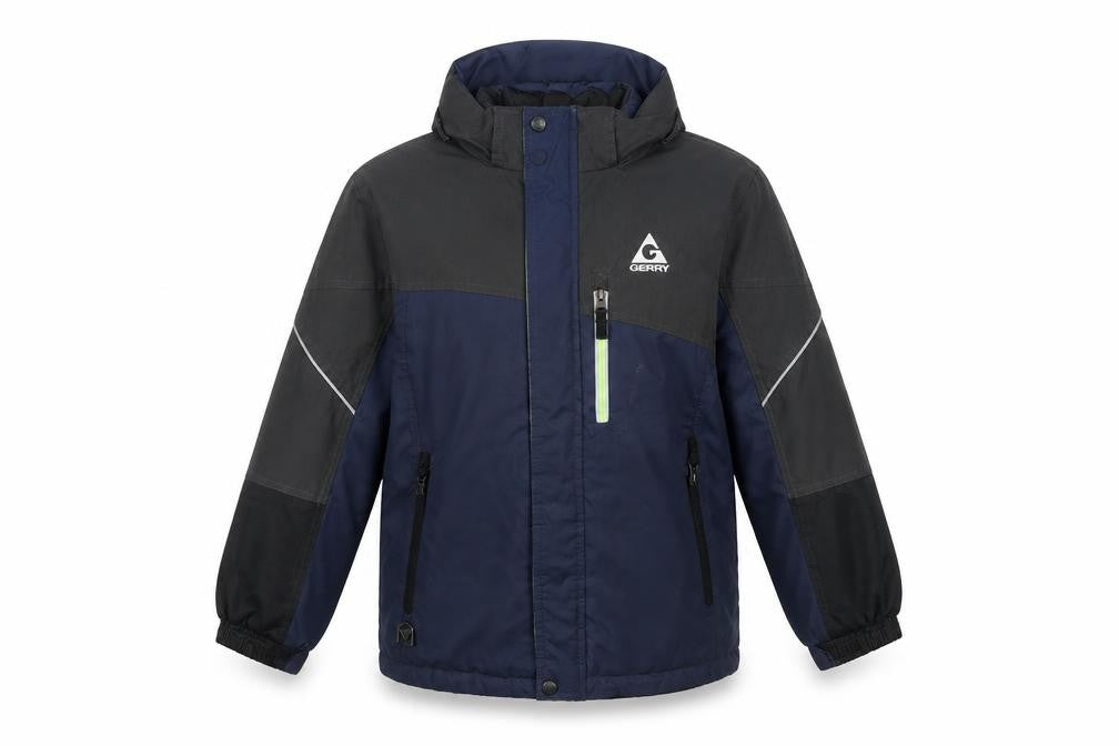 Front view of Gerry boys’ blue black ski jacket m, size 10, winter