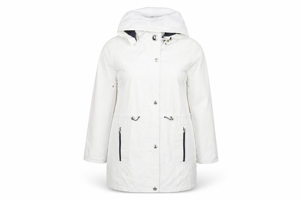Front view of Finesse Women's White Parka Jacket, size 16, Hooded