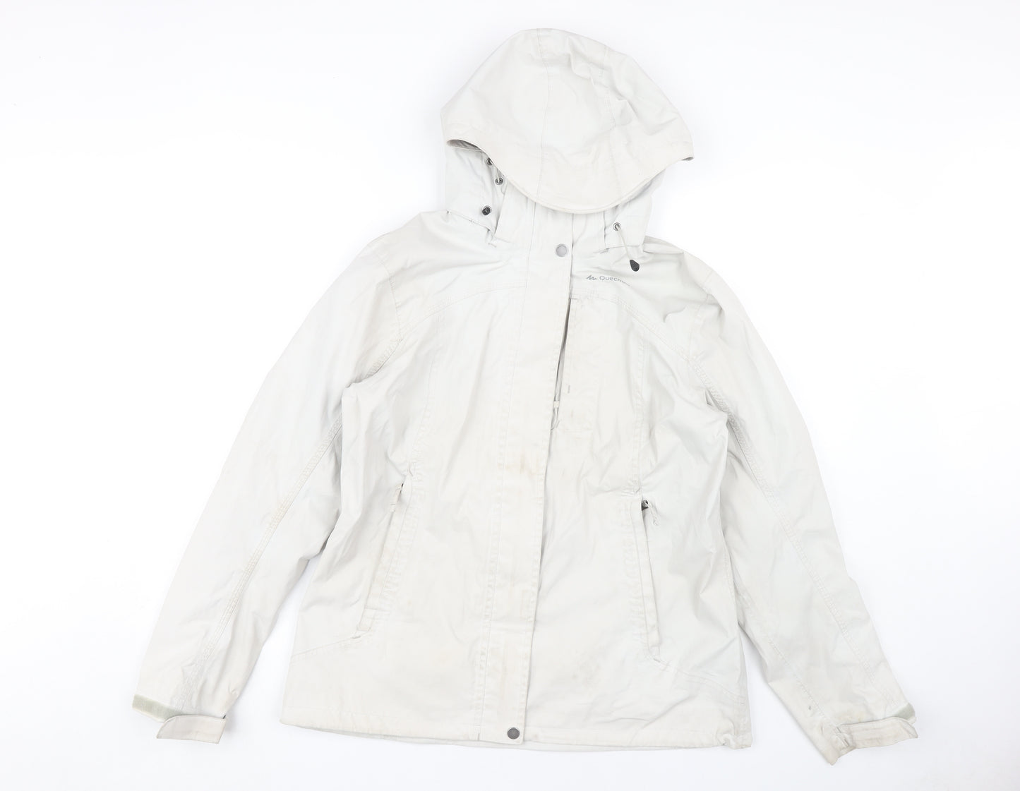 Decathlon Women's White Hooded Rain Coat Jacket L
