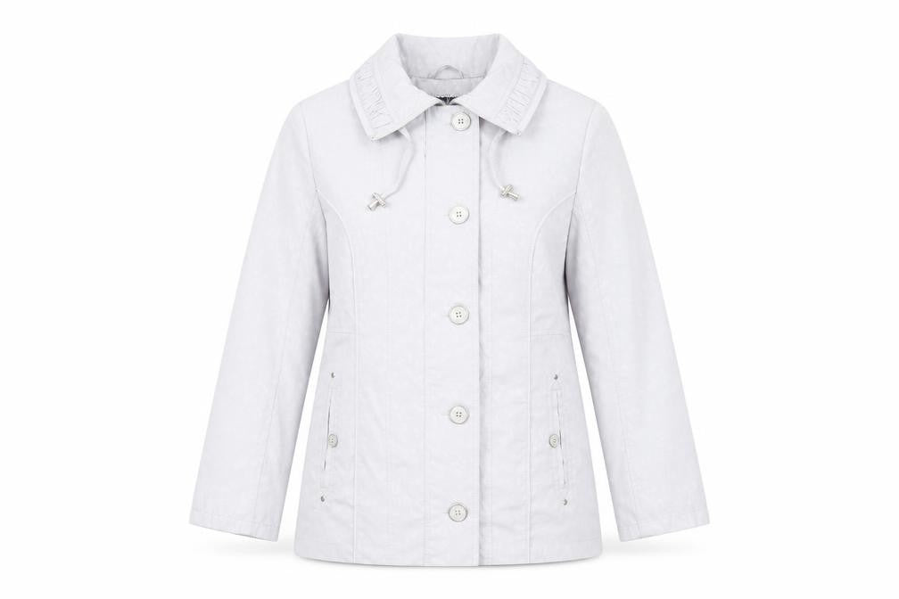 Front view of Isle Women's White Mid-Length Jacket, size 12