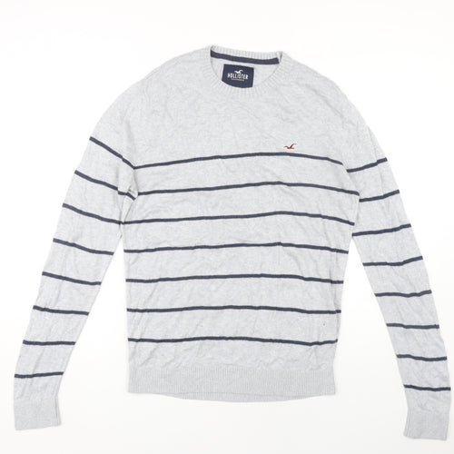 Hollister Men's Grey Striped Pullover Jumper, M