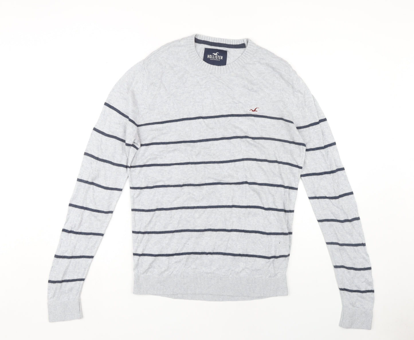 Hollister Men's Grey Striped Pullover Jumper, M