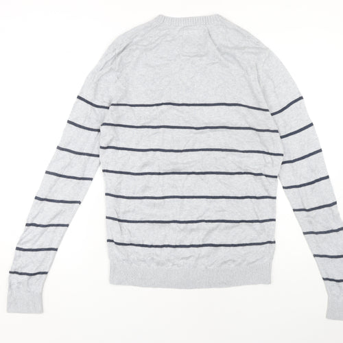 Hollister Men's Grey Striped Pullover Jumper, M
