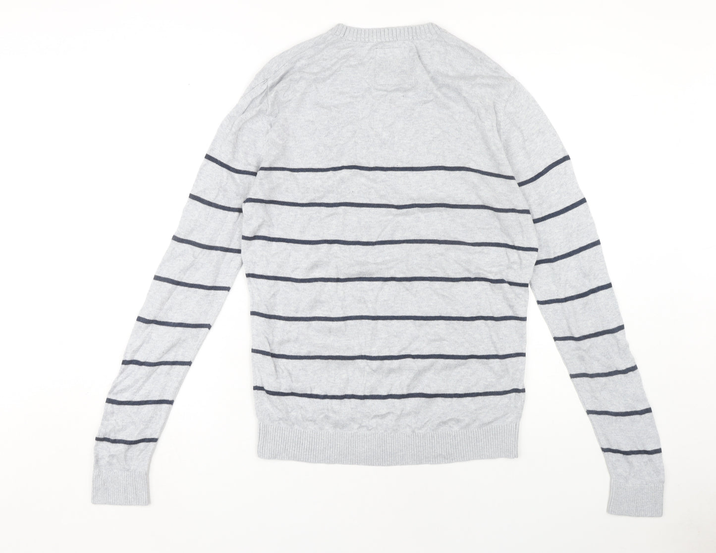 Hollister Men's Grey Striped Pullover Jumper, M