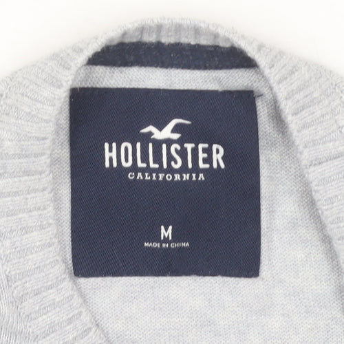 Hollister Men's Grey Striped Pullover Jumper, M