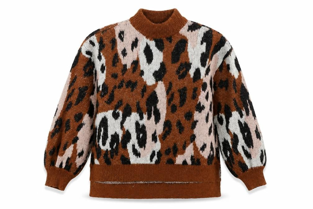 Front view of VILA Women's Brown Animal Print jumper