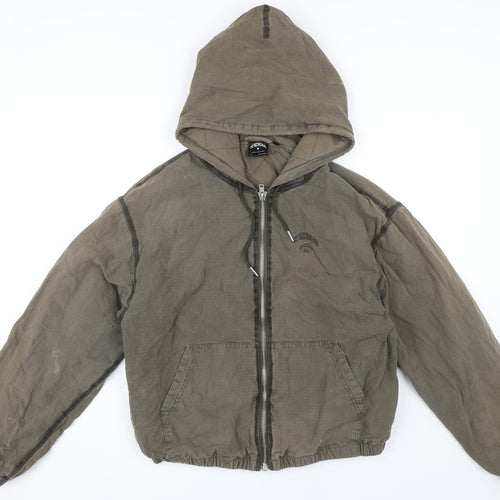 AEME Women's Green Bomber Jacket, Size L, Hooded, Casual