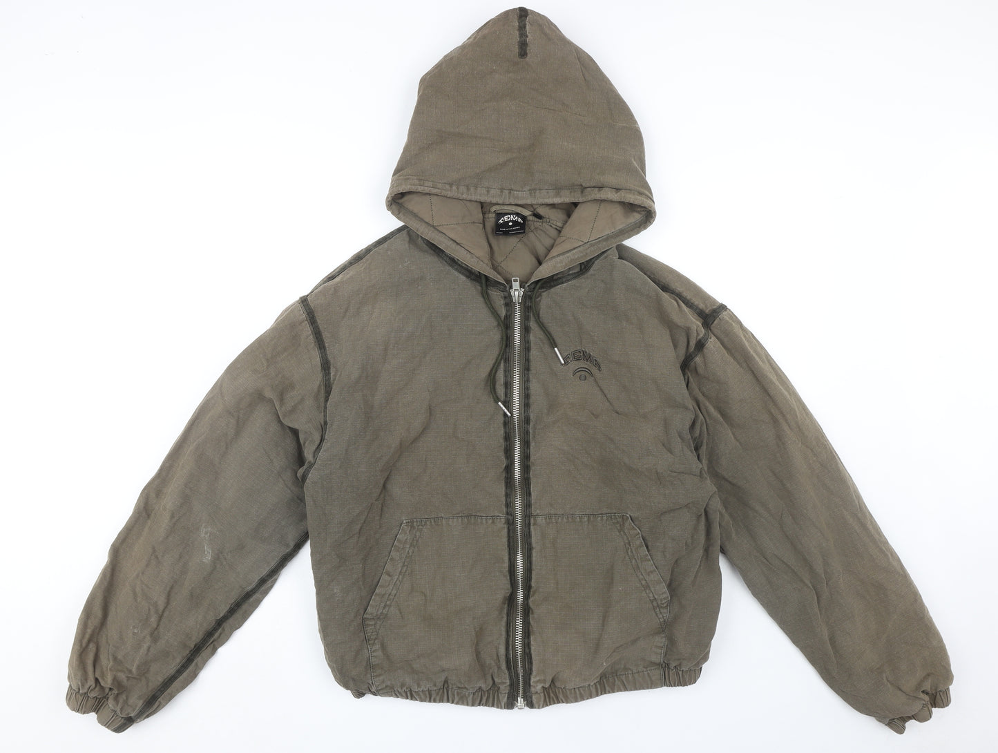 AEME Women's Green Bomber Jacket, Size L, Hooded, Casual