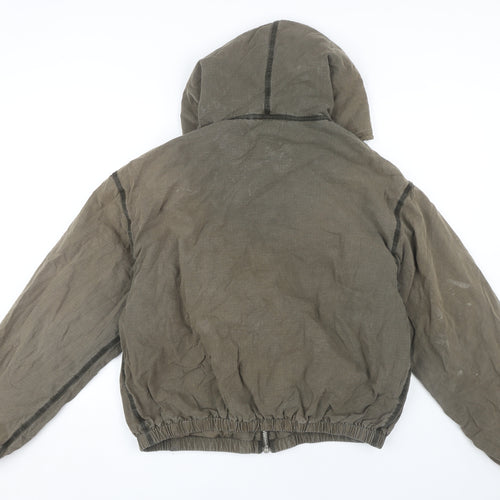AEME Women's Green Bomber Jacket, Size L, Hooded, Casual