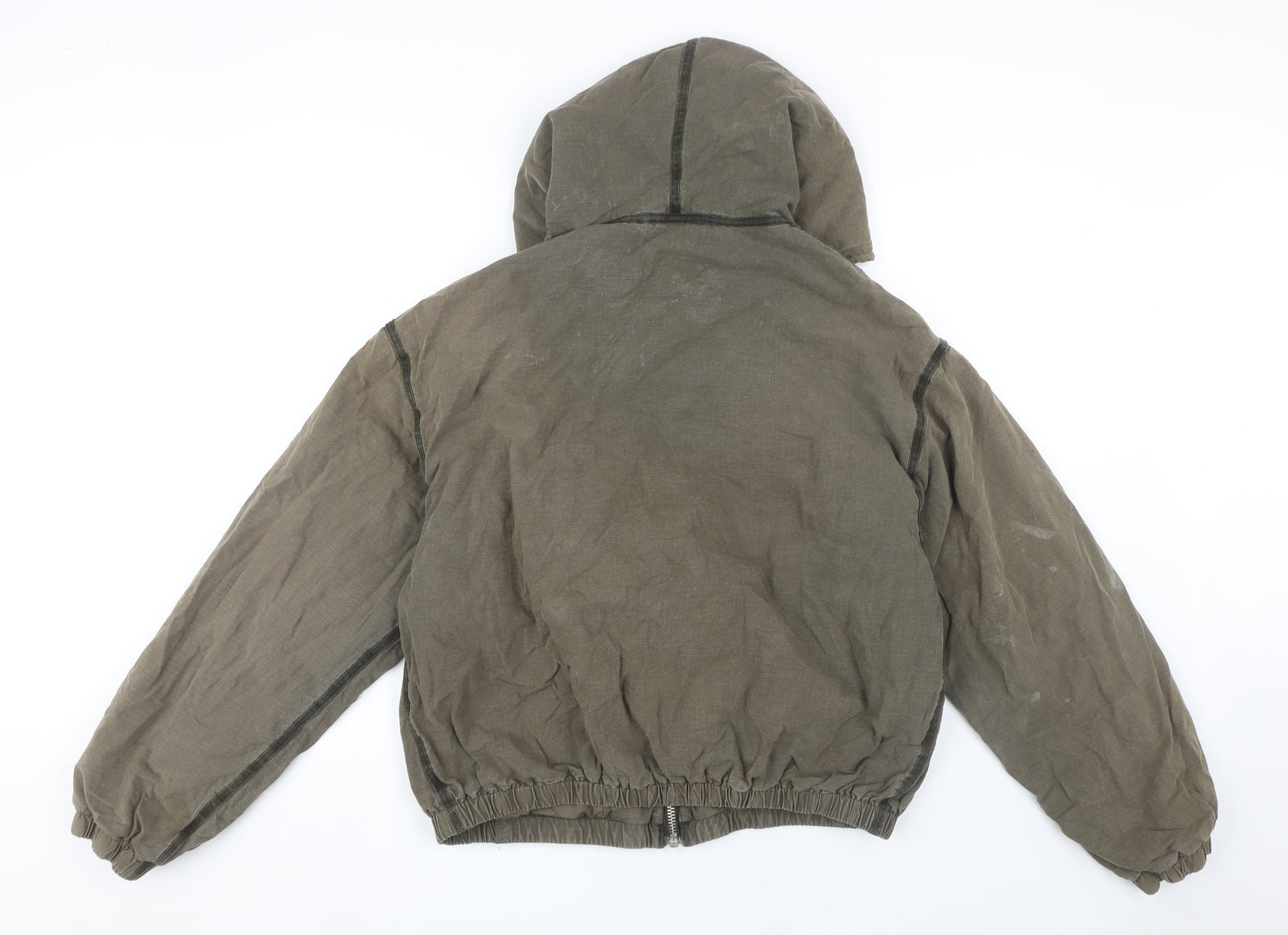 AEME Women's Green Bomber Jacket, Size L, Hooded, Casual