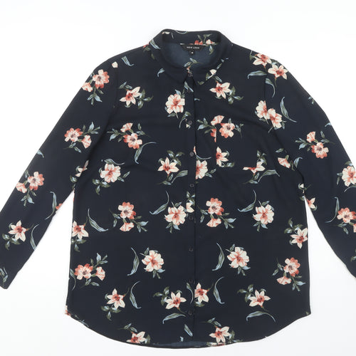New Look Women's Black Floral Button-Up Shirt UK 16