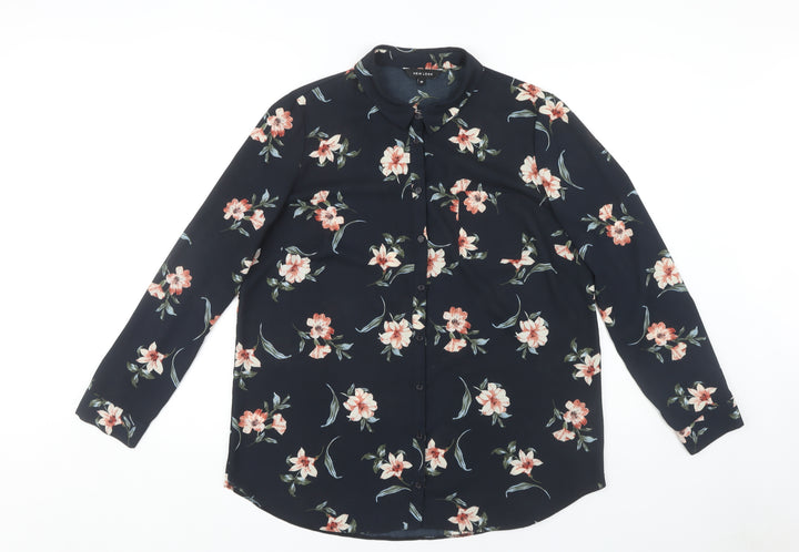 New Look Women's Black Floral Button-Up Shirt UK 16