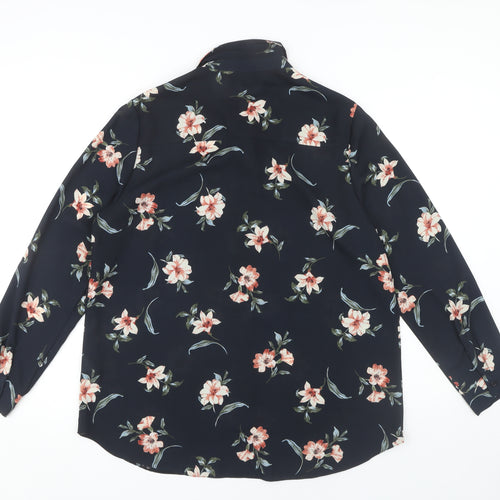 New Look Women's Black Floral Button-Up Shirt UK 16