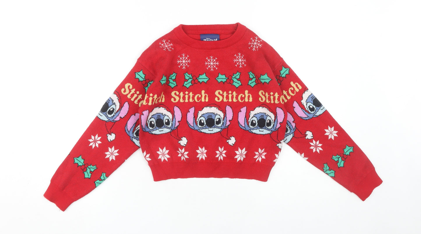 Disney Red Stitch Girls Pullover Jumper, 9-10 Years - Christmas
