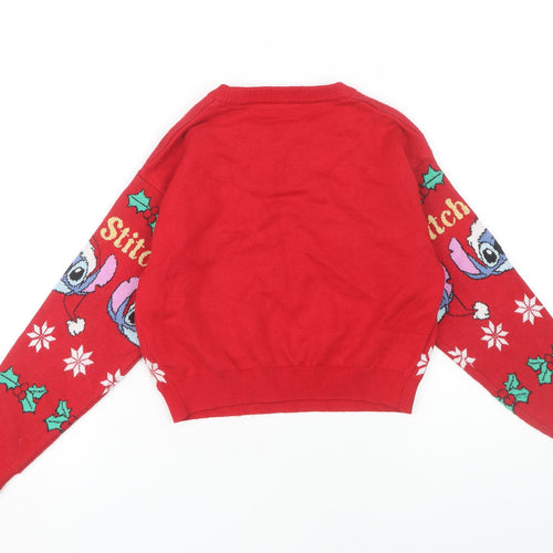 Disney Red Stitch Girls Pullover Jumper, 9-10 Years - Christmas