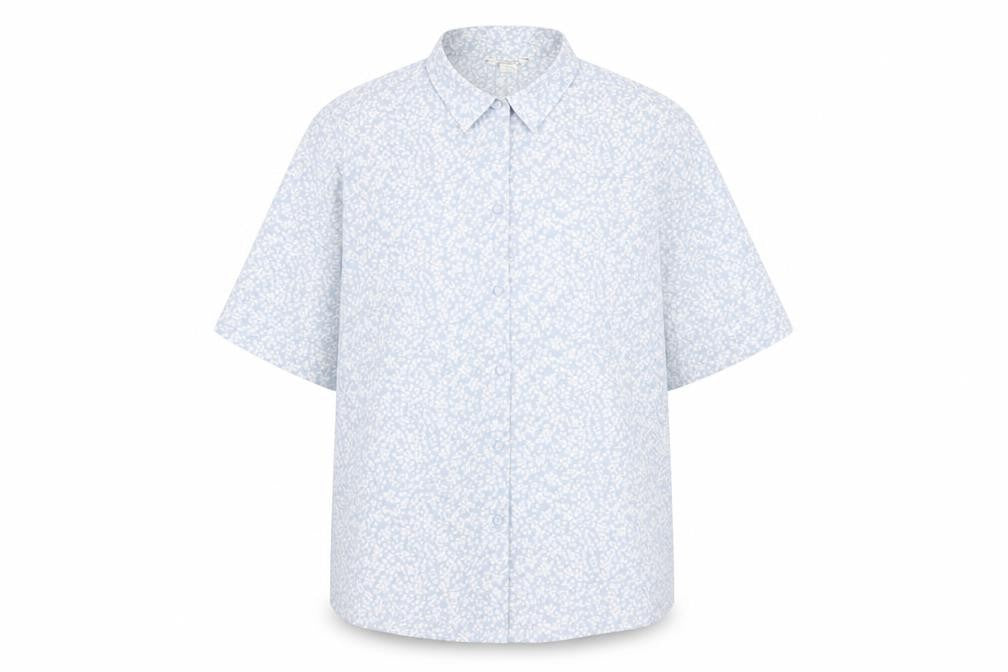 Front view of Monki Women's Blue Floral Collared Blouse, size S