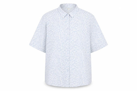 Front view of Monki Women's Blue Floral Collared Blouse, size S