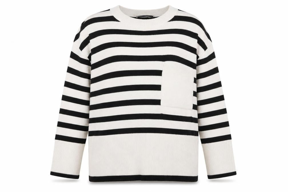 Front view of Oui Women's Striped Knit Jumper, size 16, Black/White