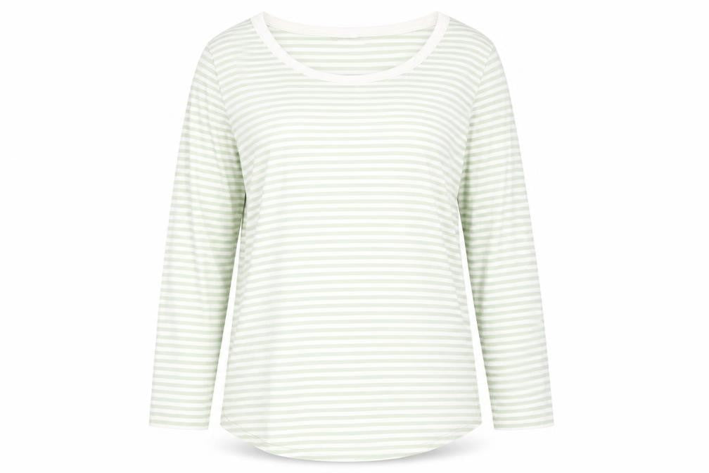 Front view of COS Women's Green Striped Long Sleeve Cotton Top