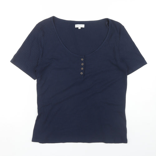 Warehouse Women's Blue Scoop Neck Basic T-Shirt Size 16