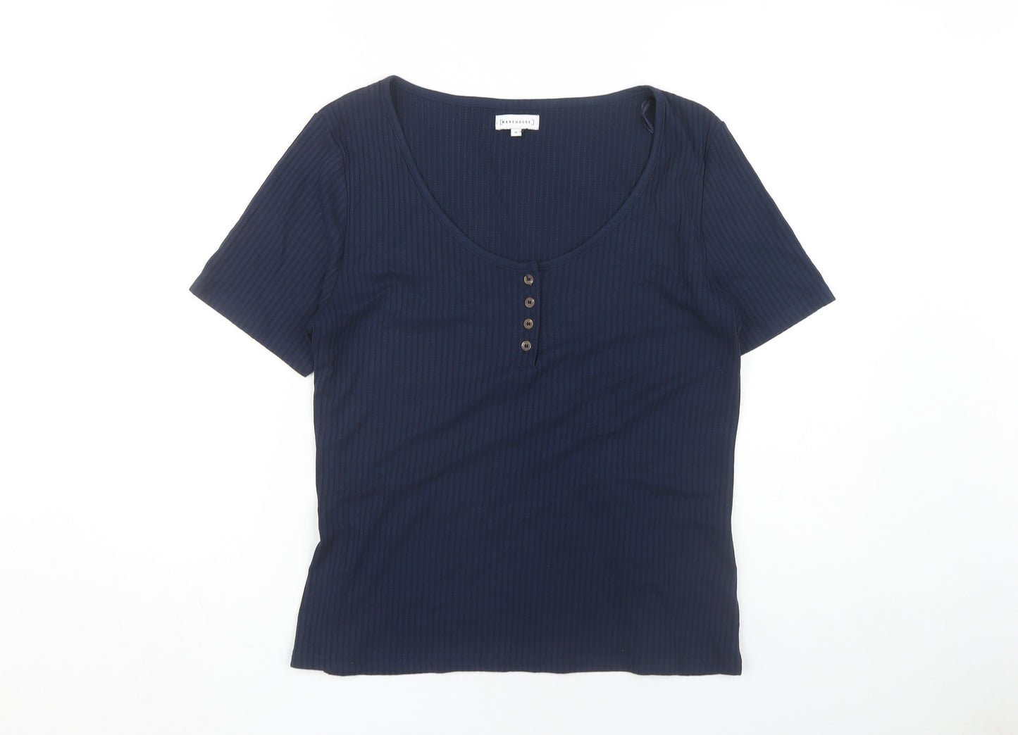 Warehouse Women's Blue Scoop Neck Basic T-Shirt Size 16