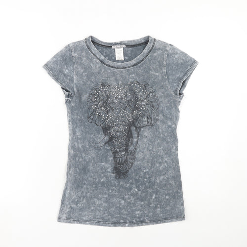 Davida Women's Grey Rhinestone Elephant T-Shirt, Size S