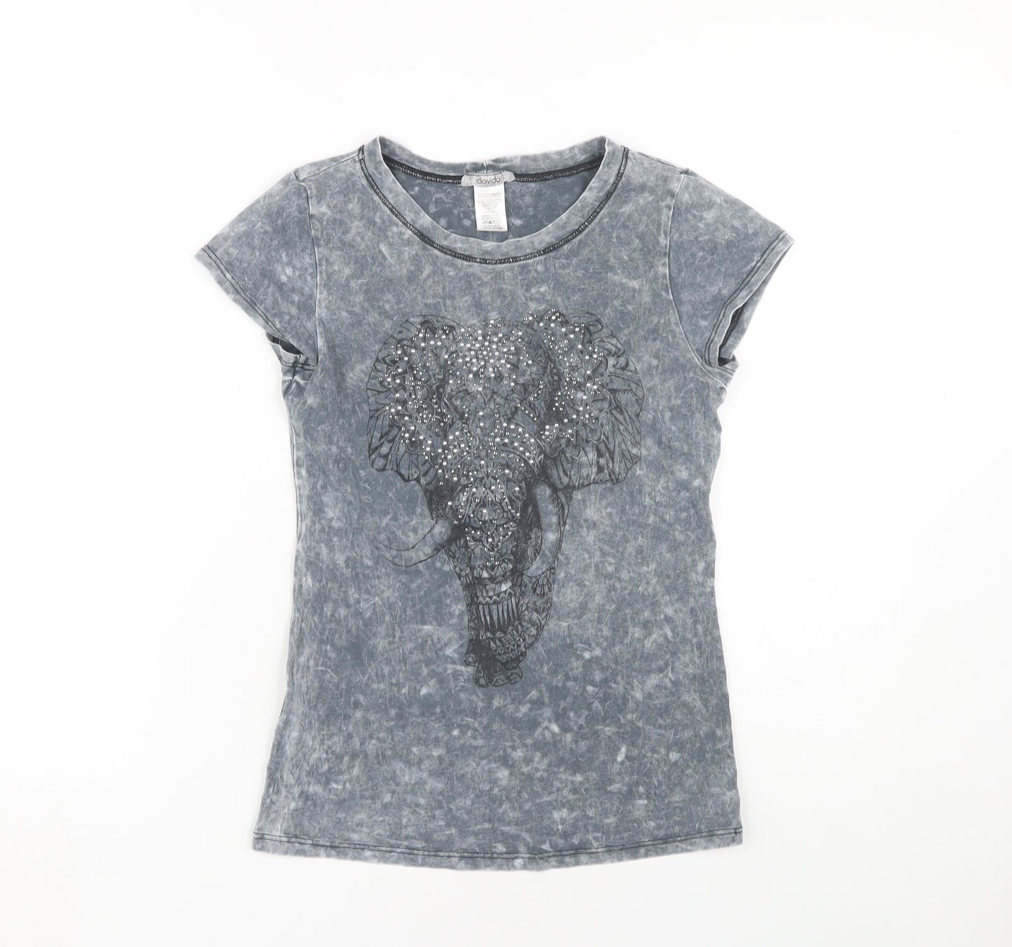 Davida Women's Grey Rhinestone Elephant T-Shirt, Size S