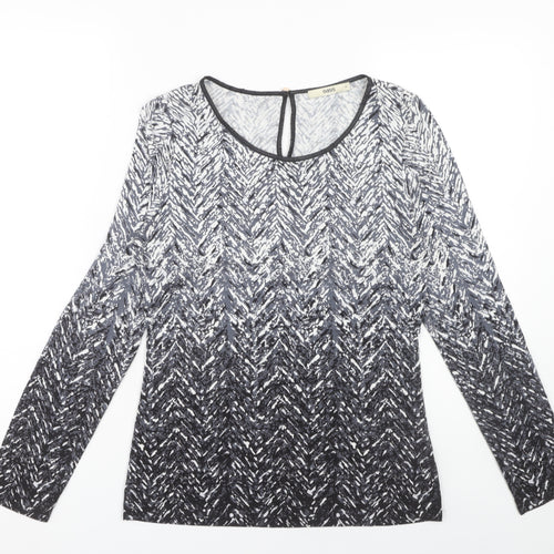 Oasis Women's Black White Geometric Top M Long Sleeve