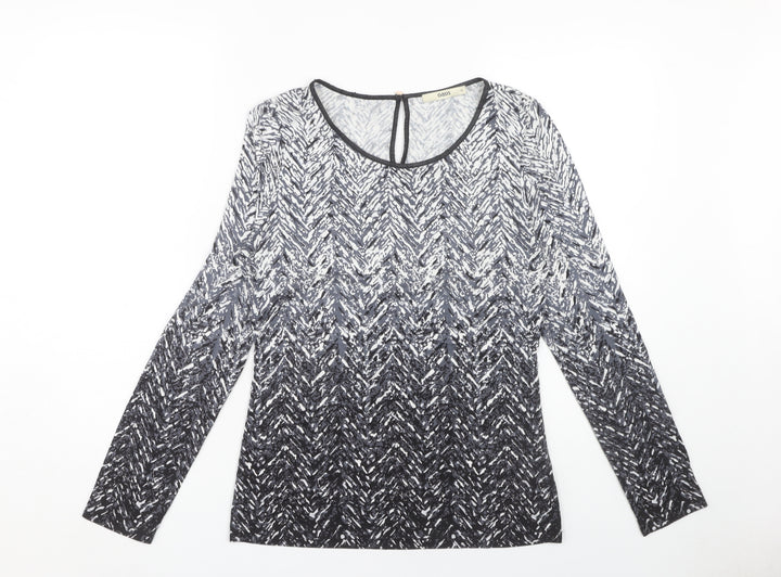 Oasis Women's Black White Geometric Top M Long Sleeve