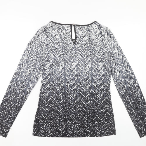 Oasis Women's Black White Geometric Top M Long Sleeve