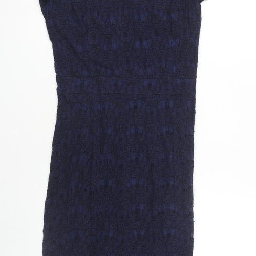 Minus Women's Blue Sheath Lace Dress Size 10 Short Sleeve
