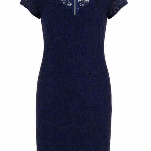 Minus Women's Blue Sheath Lace Dress Size 10 Short Sleeve
